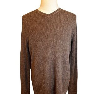 Tommy Bahama vneck large baby alpaca and linen blend brown/ tan‎ sweater
